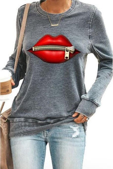 Sweat à Manches Longues "RED LIPS" Minute Mode Gris M 