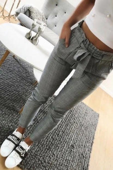 Pantalon tendance avec cordon Minute Mode Gris carreaux S 
