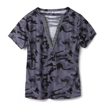 T-shirt Camouflage à Lacets Site Vêtements Gris S 