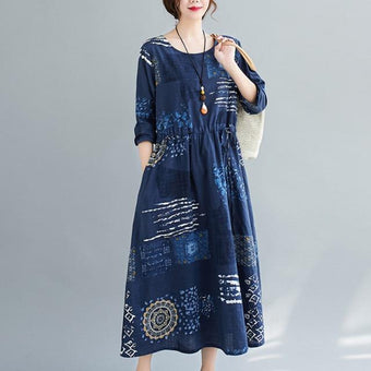 Robe Imprimée à Cordon de Serrage Site Vêtements Bleu M 